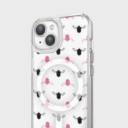 iPhone 13 Clear Case - Black and Pink Bumble Design