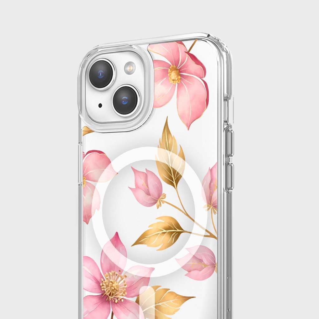 MagSafe iPhone 14 Pink Wildflower Clear Case