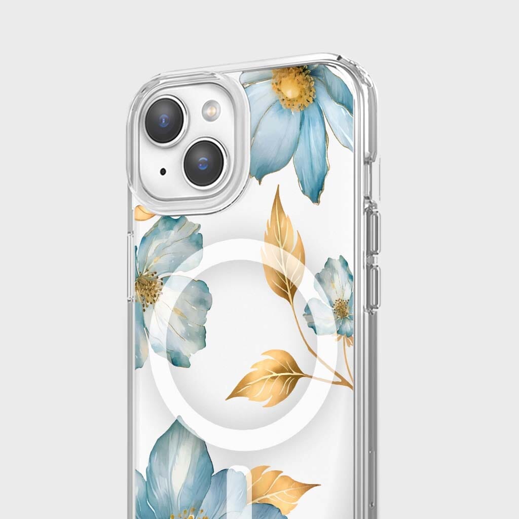 iPhone 16e Blue Wildflower Clear Case With MagSafe