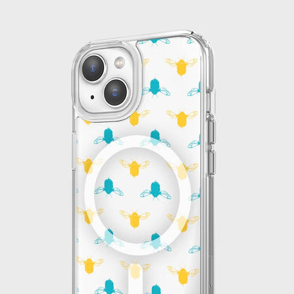 iPhone 16e Clear Case - Blue and Yellow Bumble Design