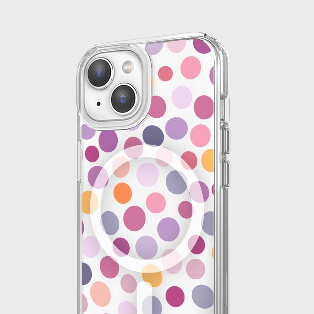 MagSafe iPhone 13 Purple Polka Dots Clear Case