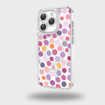 MagSafe iPhone 15 Pro Max Purple Polka Dots Clear Case