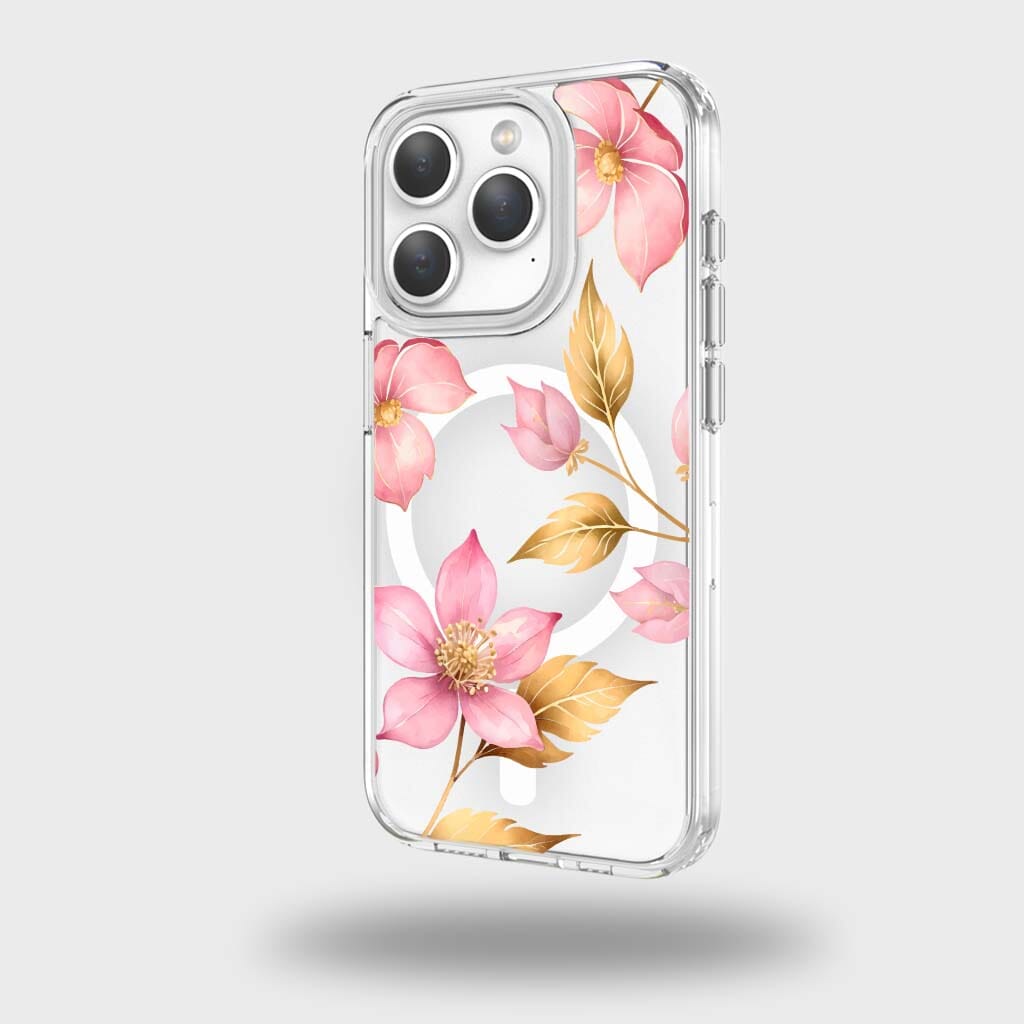 MagSafe iPhone 15 Pro Pink Wildflower Clear Case