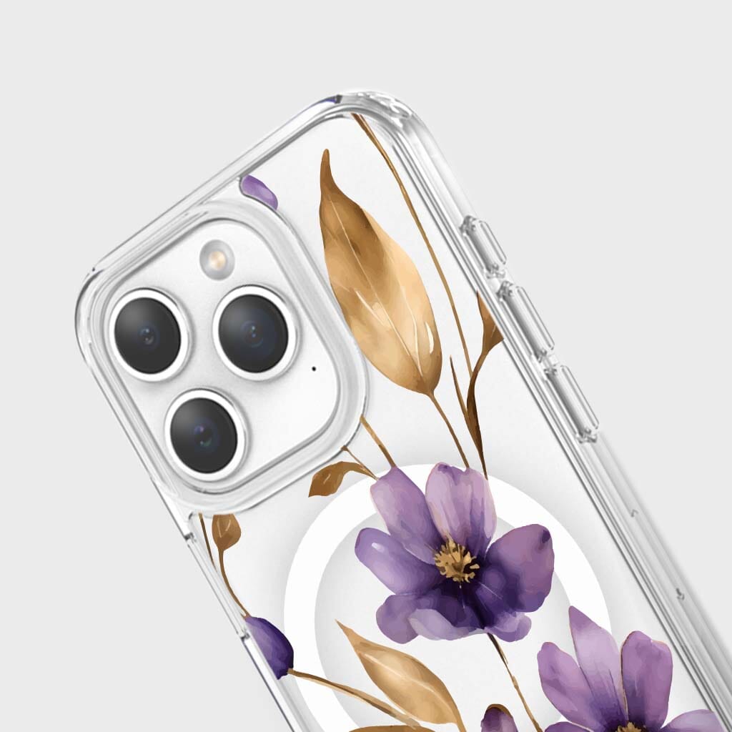 iPhone 15 Pro Clear Design Case - Purple Wildflower