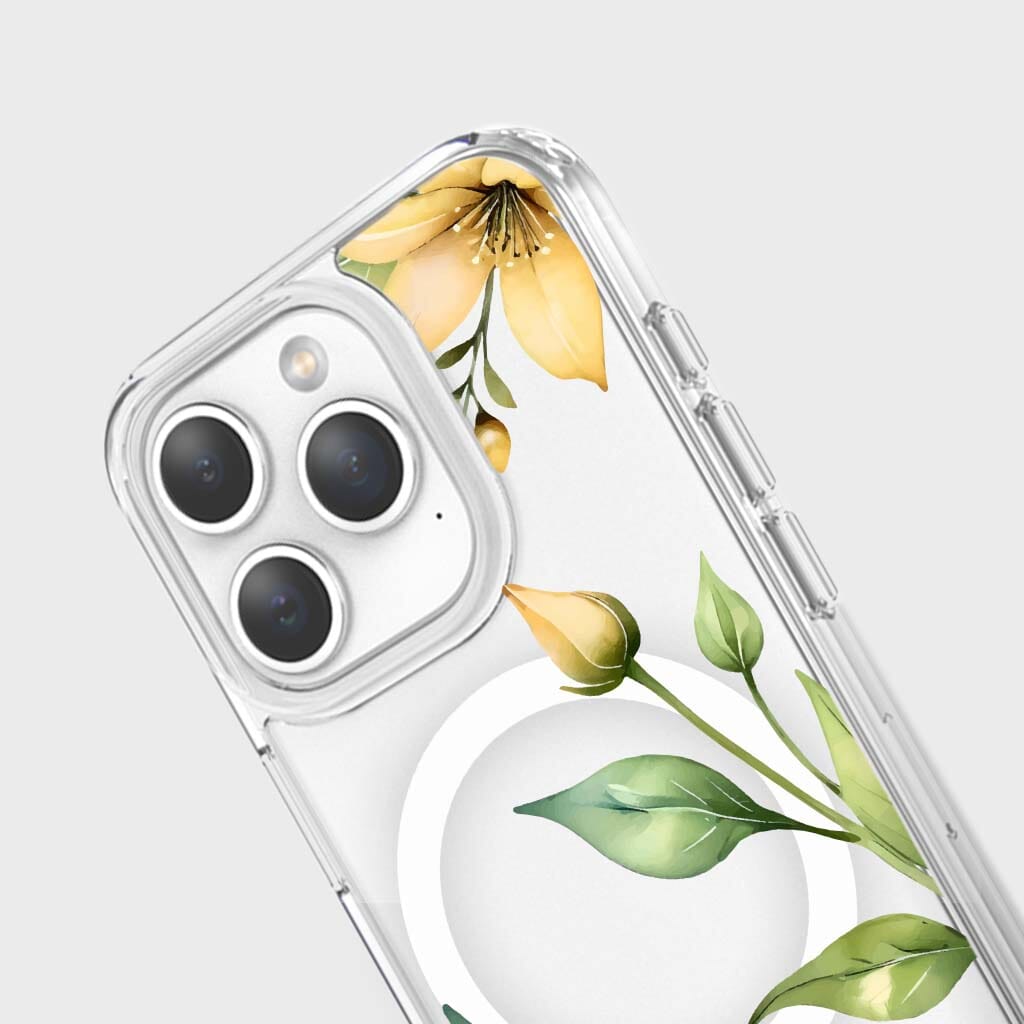 MagSafe iPhone 15 Pro Max Yellow Wildflower Clear Case