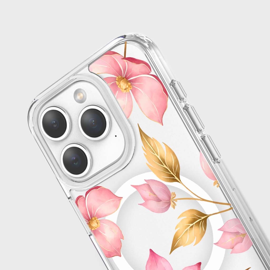 MagSafe iPhone 15 Pro Pink Wildflower Clear Case