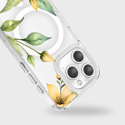 MagSafe iPhone 15 Pro Yellow Wildflower Clear Case