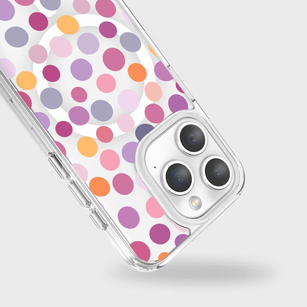 MagSafe iPhone 15 Pro Max Purple Polka Dots Clear Case