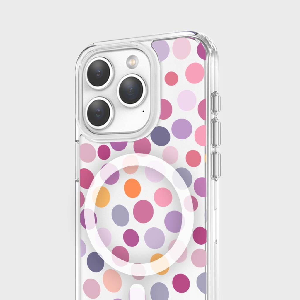 MagSafe iPhone 15 Pro Purple Polka Dots Clear Case