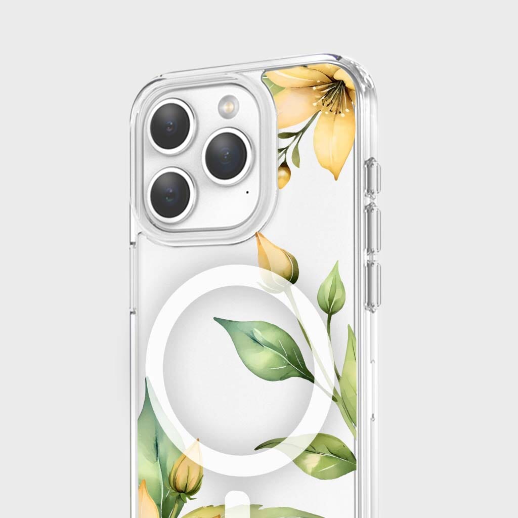 MagSafe iPhone 15 Pro Max Yellow Wildflower Clear Case