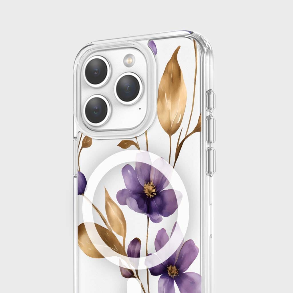 iPhone 15 Pro Max Clear Design Case - Purple Wildflower