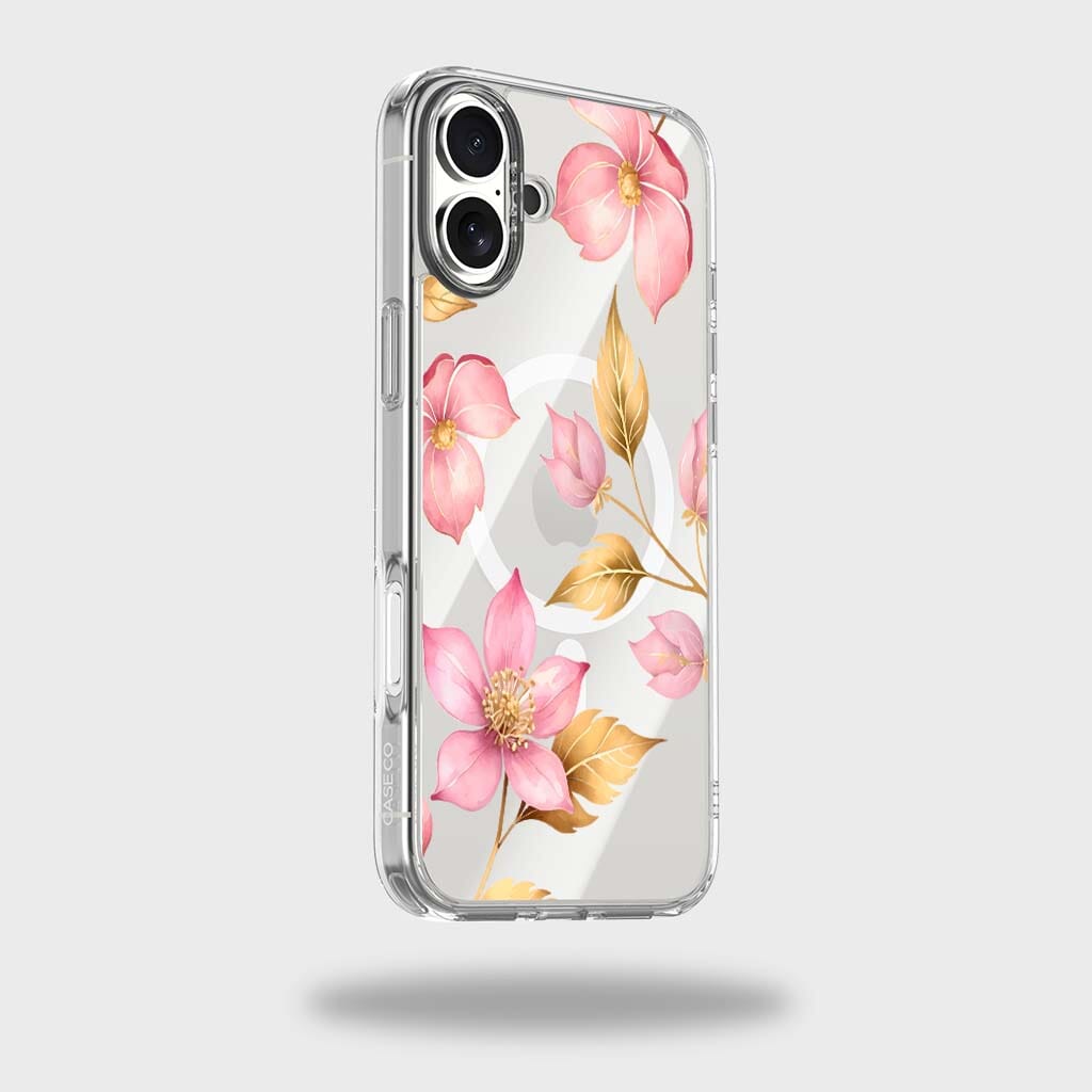 MagSafe iPhone 16 Pink Wildflower Clear Case