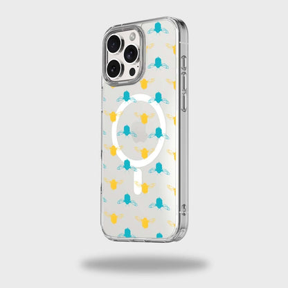 iPhone 16 Pro Max Clear Case - Blue and Yellow Bumble Design