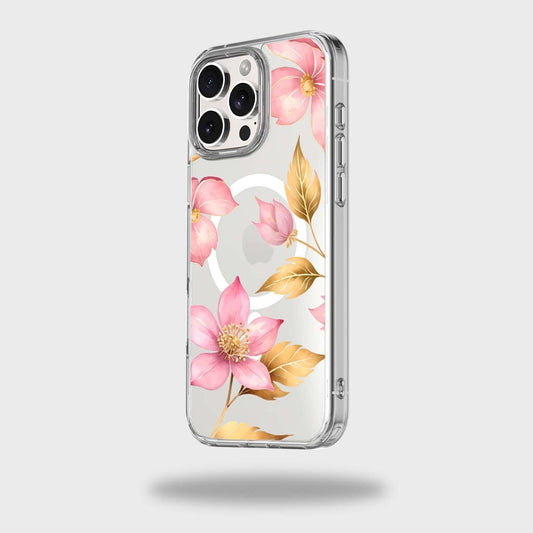 MagSafe iPhone 16 Pro Max Pink Wildflower Clear Case