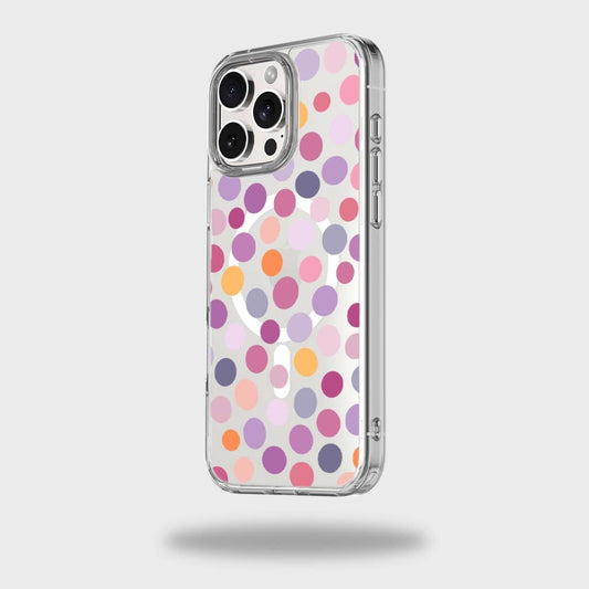 MagSafe iPhone 16 Pro Purple Polka Dots Clear Case