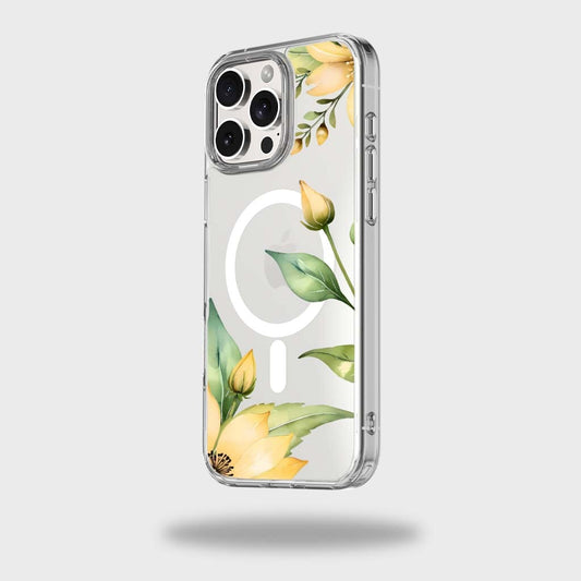 MagSafe iPhone 16 Pro Max Yellow Wildflower Clear Case