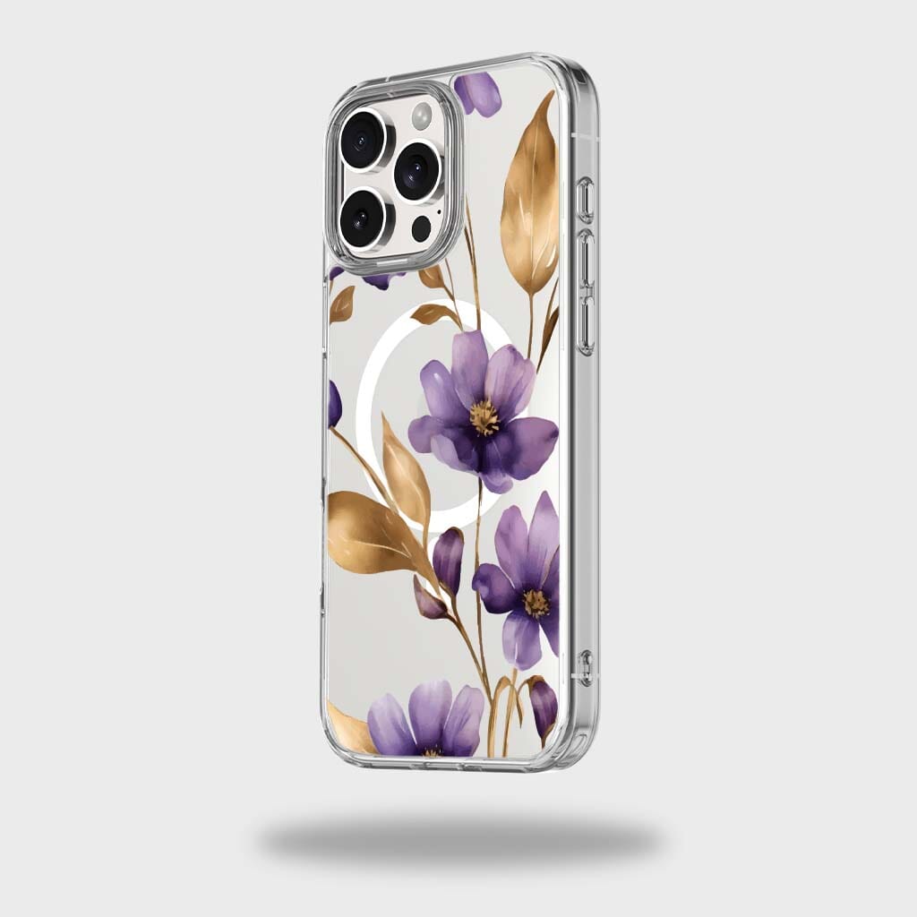 MagSafe iPhone 16 Pro Max Purple Wildflower Clear Case