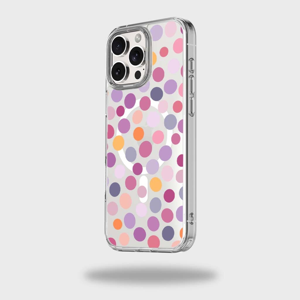 MagSafe iPhone 16 Pro Max Purple Polka Dots Clear Case