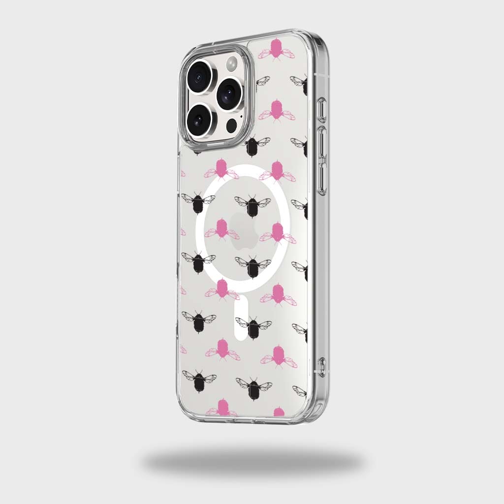 iPhone 16 Pro Max Clear Case - Black and Pink Bumble Design