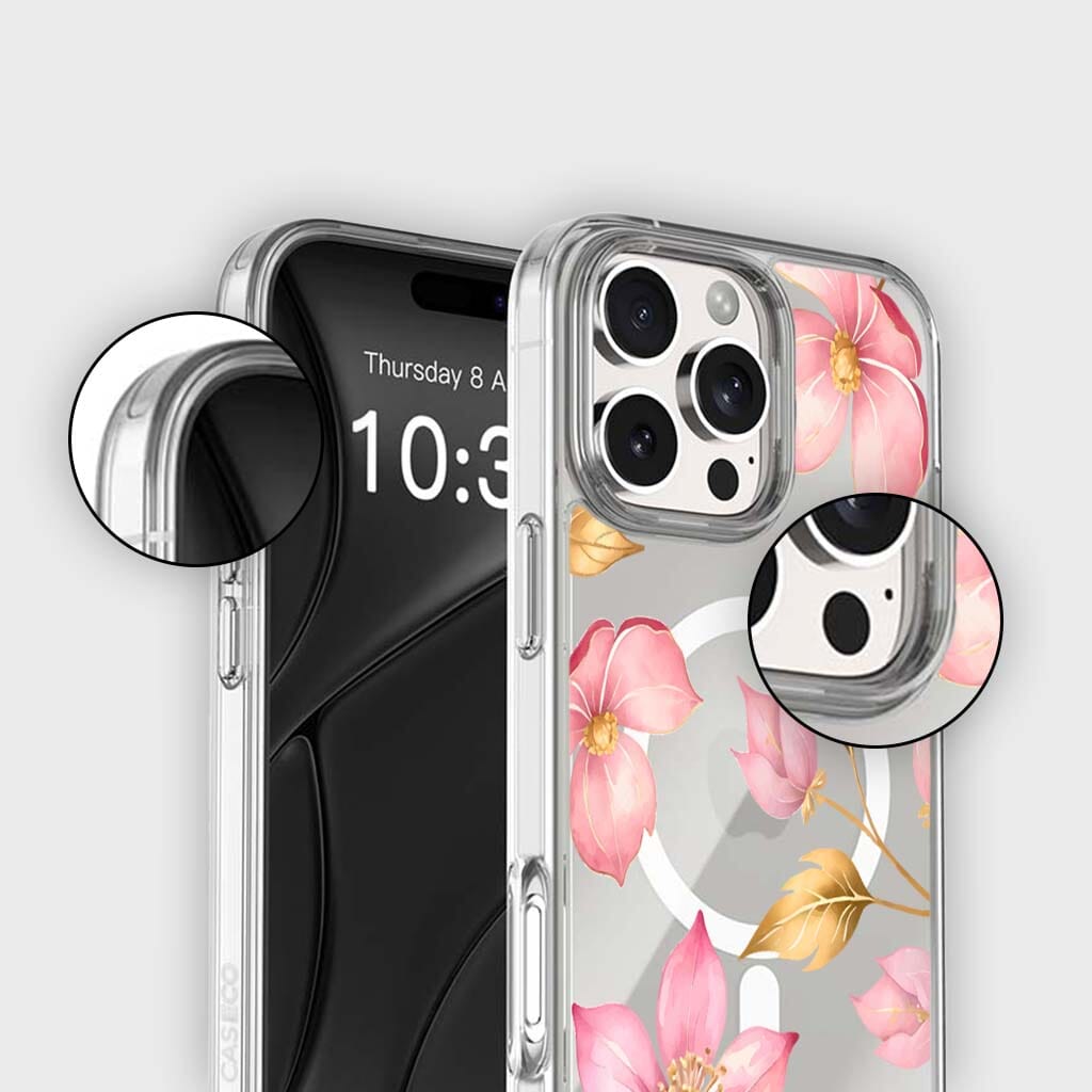 MagSafe iPhone 16 Pro Max Pink Wildflower Clear Case