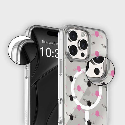 iPhone 16 Pro Max Clear Case - Black and Pink Bumble Design