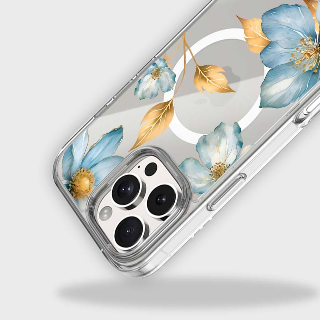 MagSafe iPhone 16 Pro Blue Wildflower Clear Case