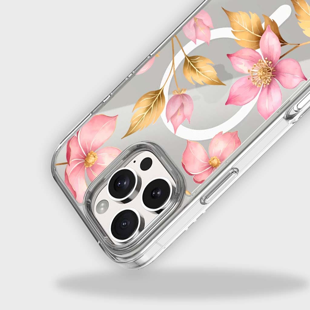 MagSafe iPhone 16 Pro Pink Wildflower Clear Case