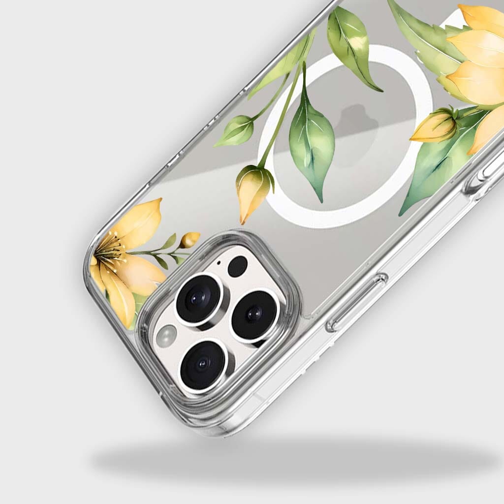 MagSafe iPhone 16 Pro Max Yellow Wildflower Clear Case