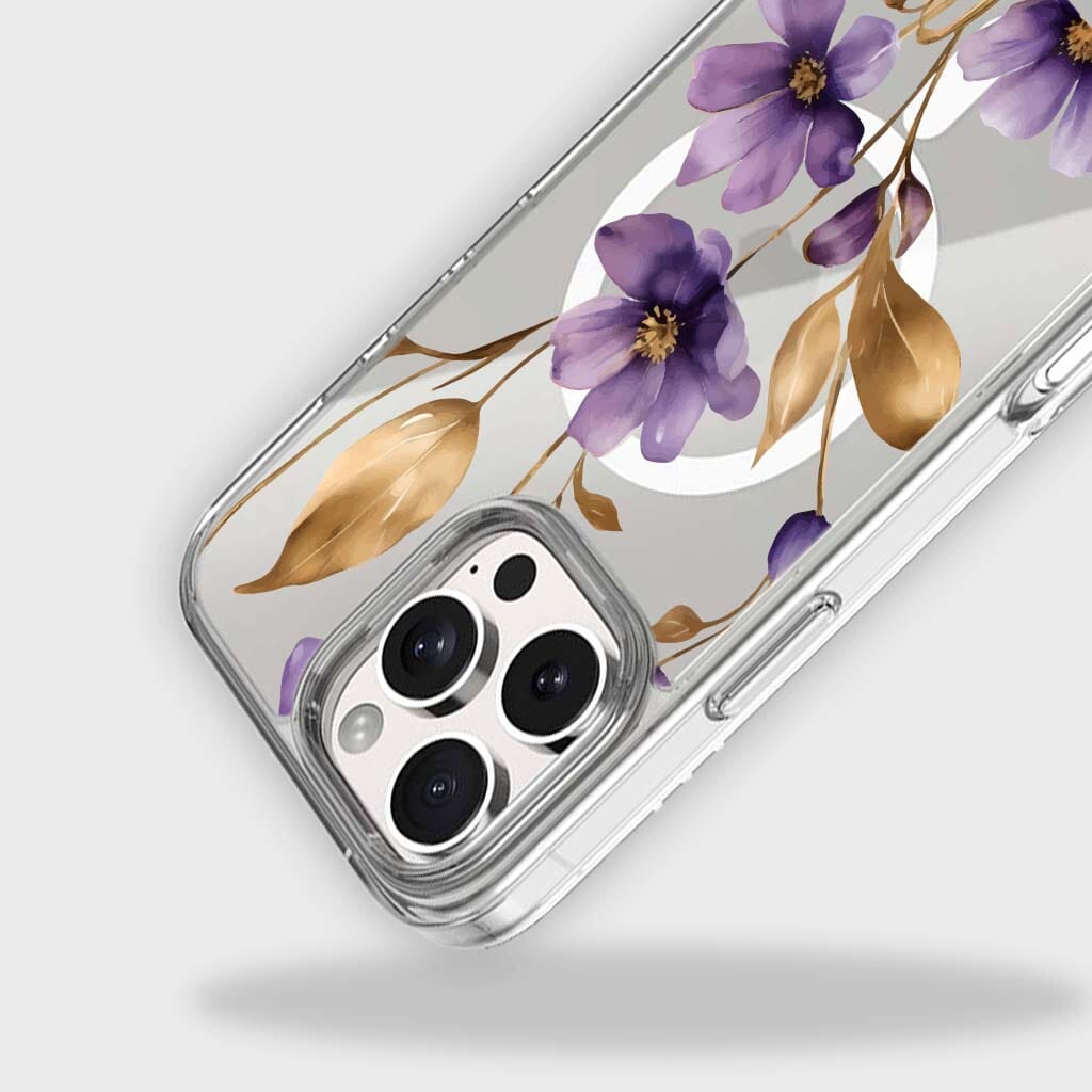 MagSafe iPhone 16 Pro Purple Wildflower Clear Case