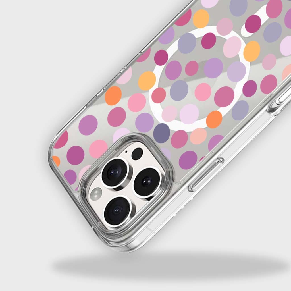 MagSafe iPhone 16 Pro Purple Polka Dots Clear Case