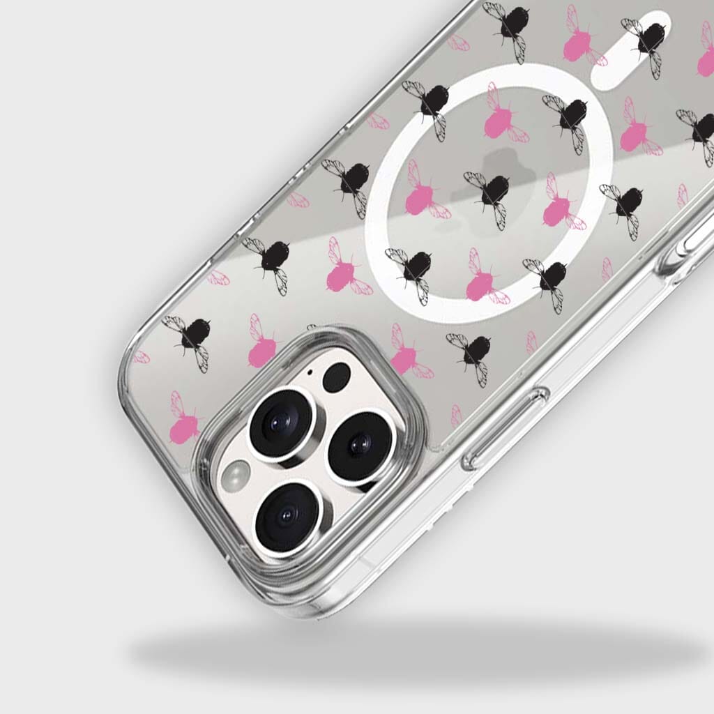 iPhone 16 Pro Max Clear Case - Black and Pink Bumble Design