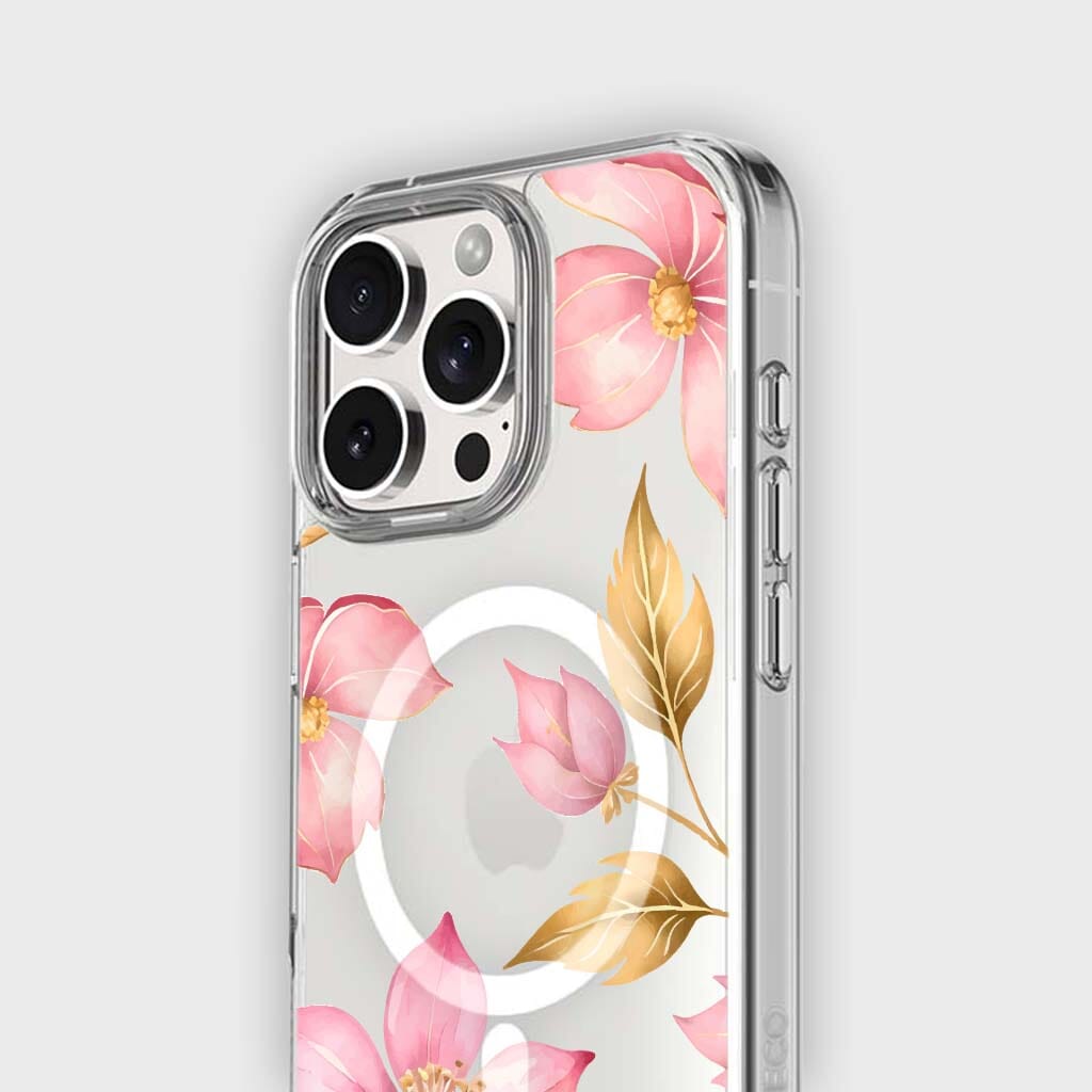 MagSafe iPhone 16 Pro Max Pink Wildflower Clear Case