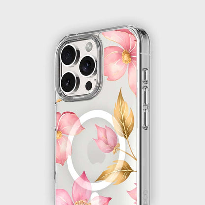 MagSafe iPhone 16 Pro Pink Wildflower Clear Case