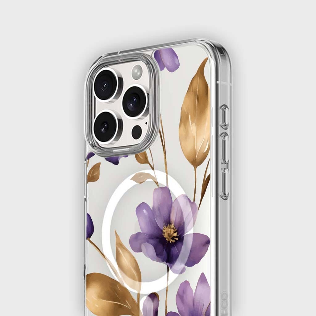 MagSafe iPhone 16 Pro Purple Wildflower Clear Case