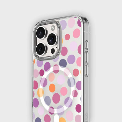 MagSafe iPhone 16 Purple Polka Dots Clear Case