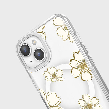 MagSafe iPhone 15 Gold Pattern Clear Case