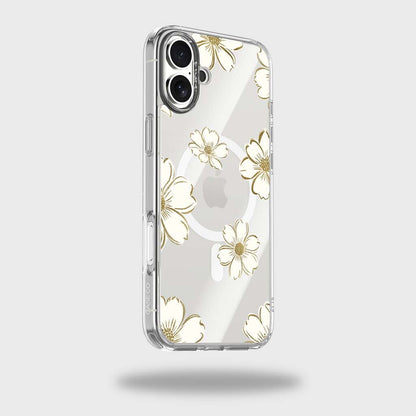 MagSafe iPhone 16 Gold Pattern Clear Case