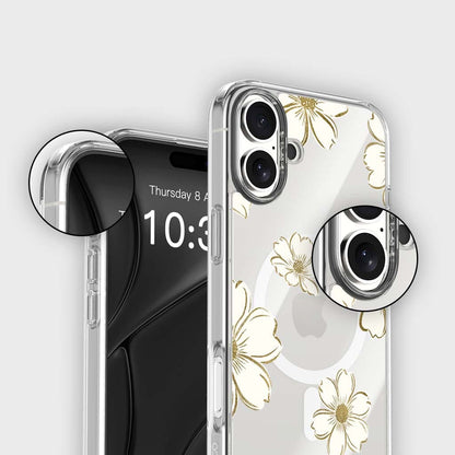MagSafe iPhone 16 Gold Pattern Clear Case