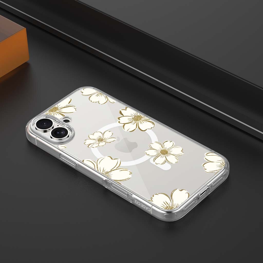 MagSafe iPhone 16 Gold Pattern Clear Case