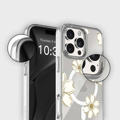 MagSafe iPhone 16 Pro Gold Pattern Clear Case