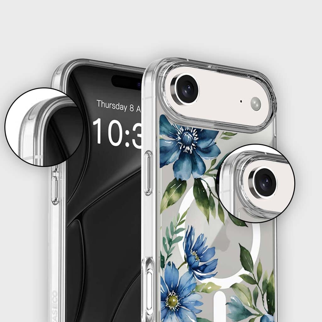 MagSafe iPhone 17 Air Blue Floral Clear Case
