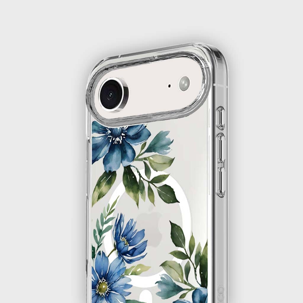 MagSafe iPhone 17 Air Blue Floral Clear Case