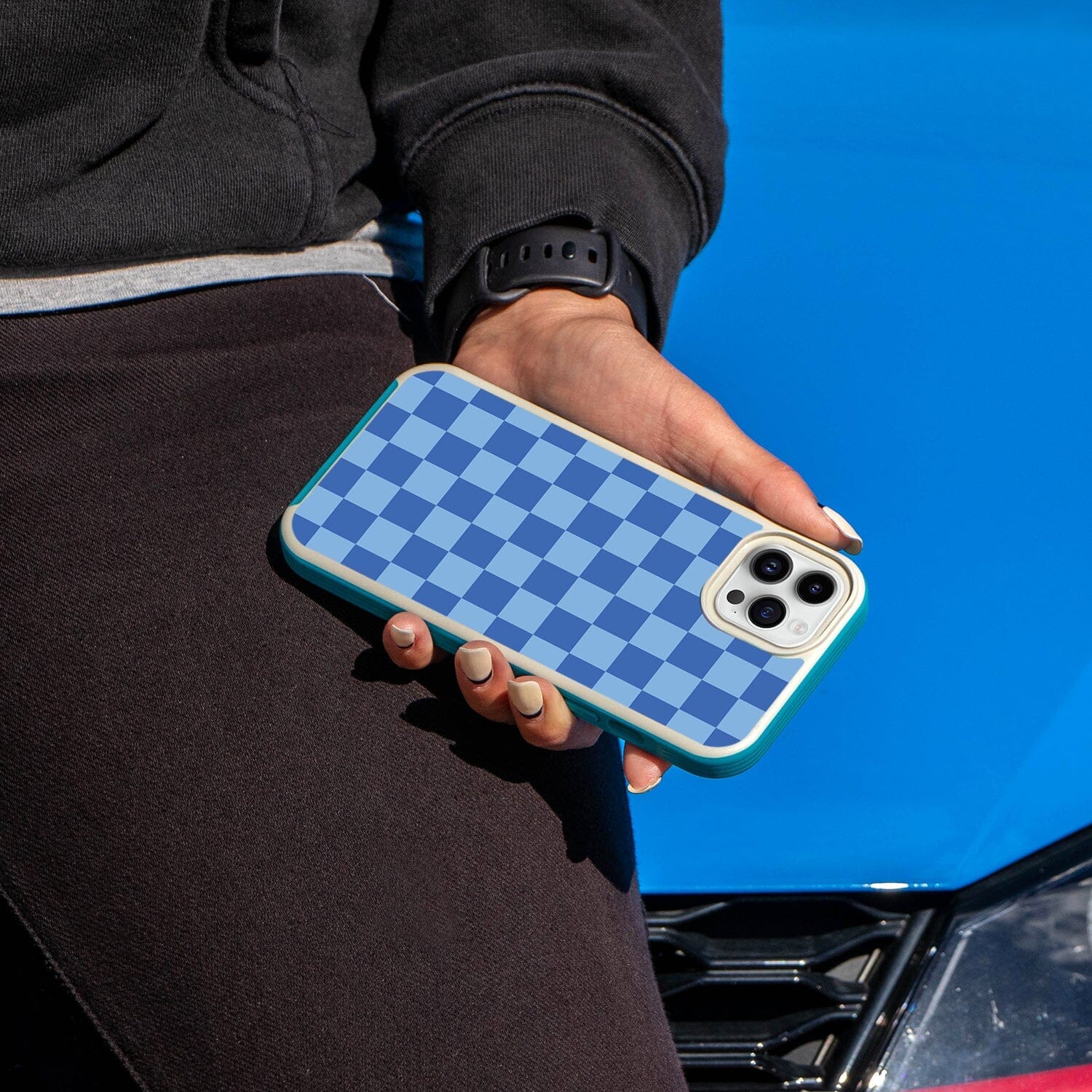 MagSafe iPhone 13 Pro Max Blue Checkerboard Print Case