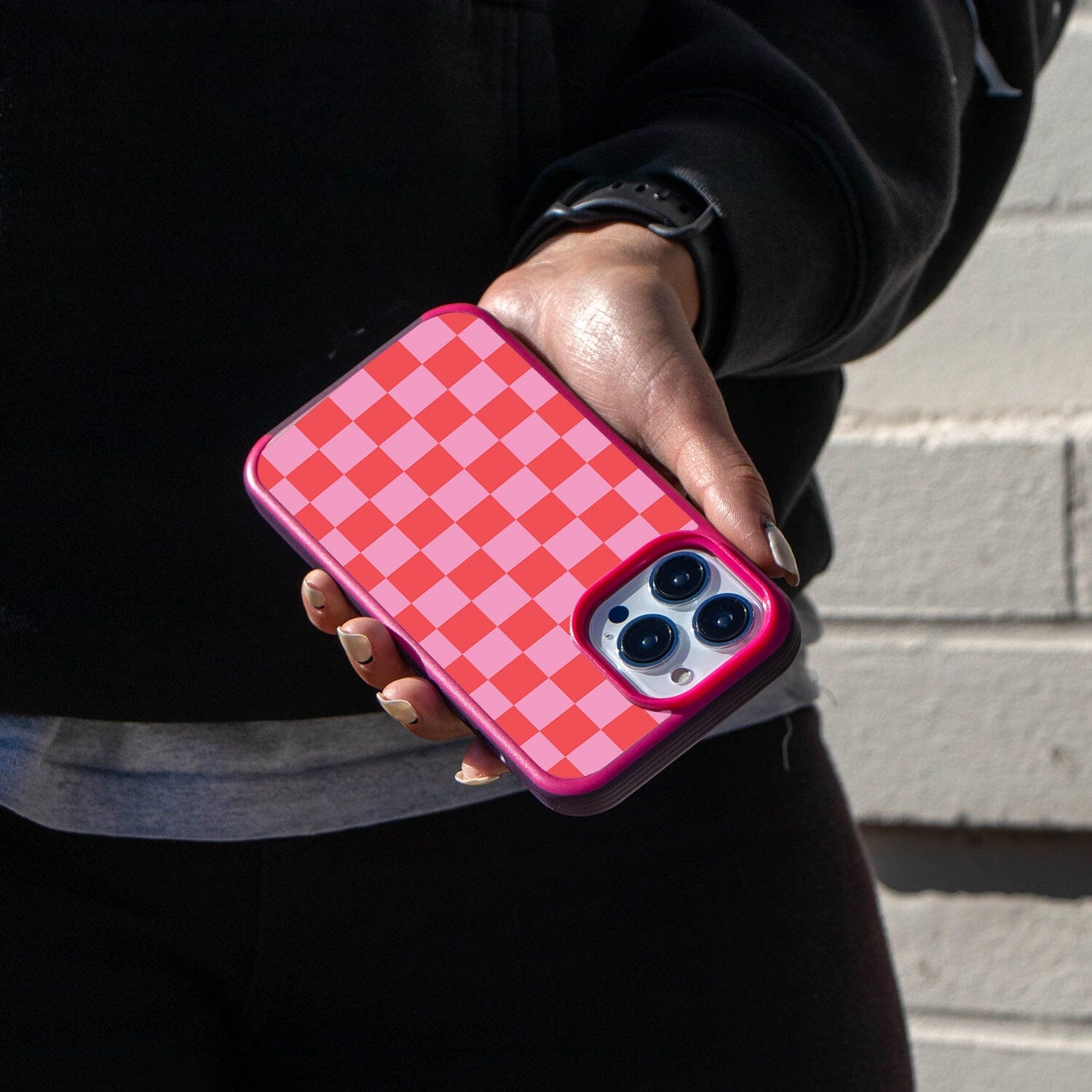 MagSafe iPhone 14 Pro Pink Checkerboard Print Case