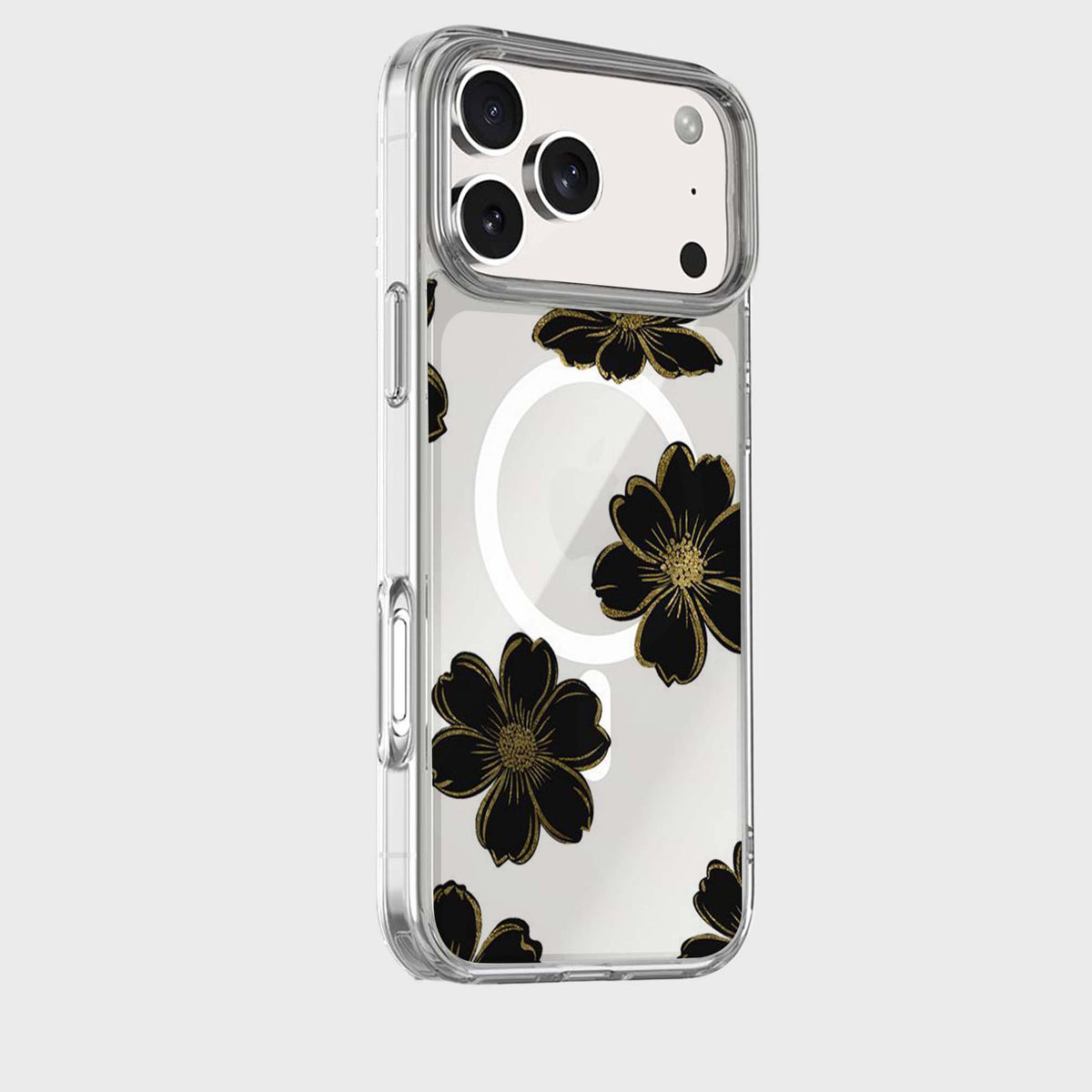 iPhone 18 Pro Max Black Floral Clear Case with MagSafe