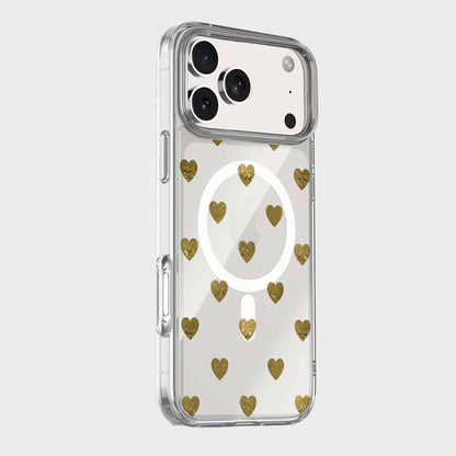 iPhone 18 Pro Max Gold Hearts Clear Case with MagSafe