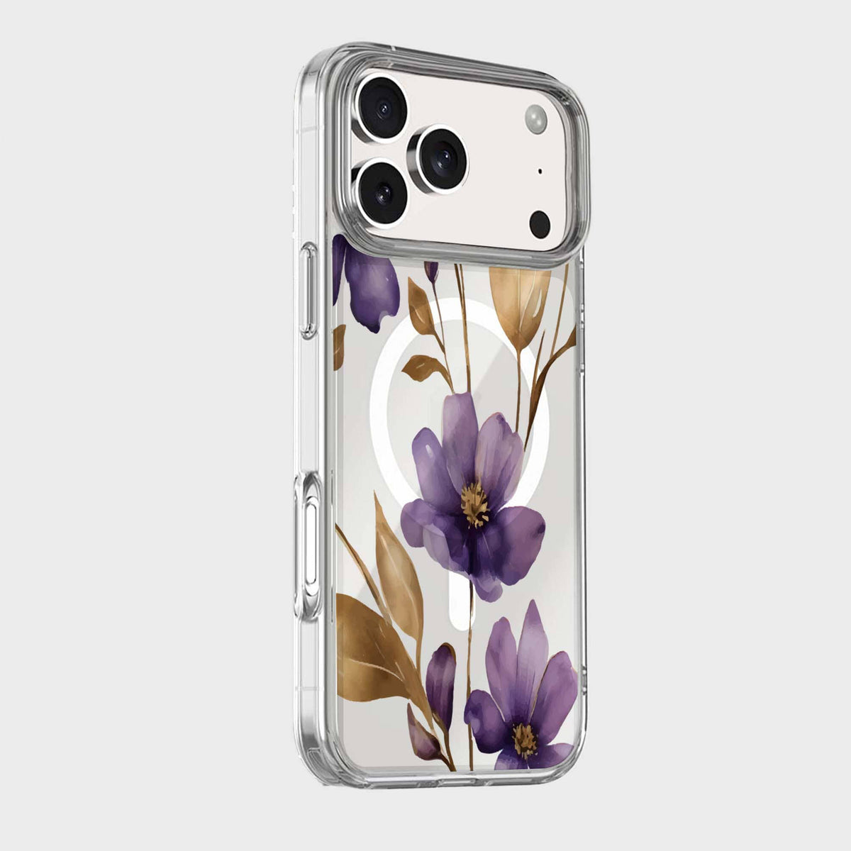 iPhone 18 Pro Max Purple Wildflower Clear Case with MagSafe
