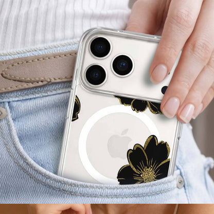 iPhone 18 Pro Max Black Floral Clear Case with MagSafe