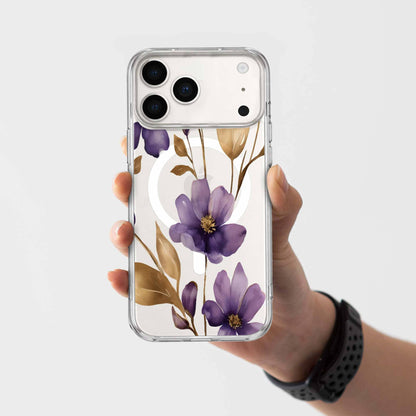 iPhone 18 Pro Max Purple Wildflower Clear Case with MagSafe