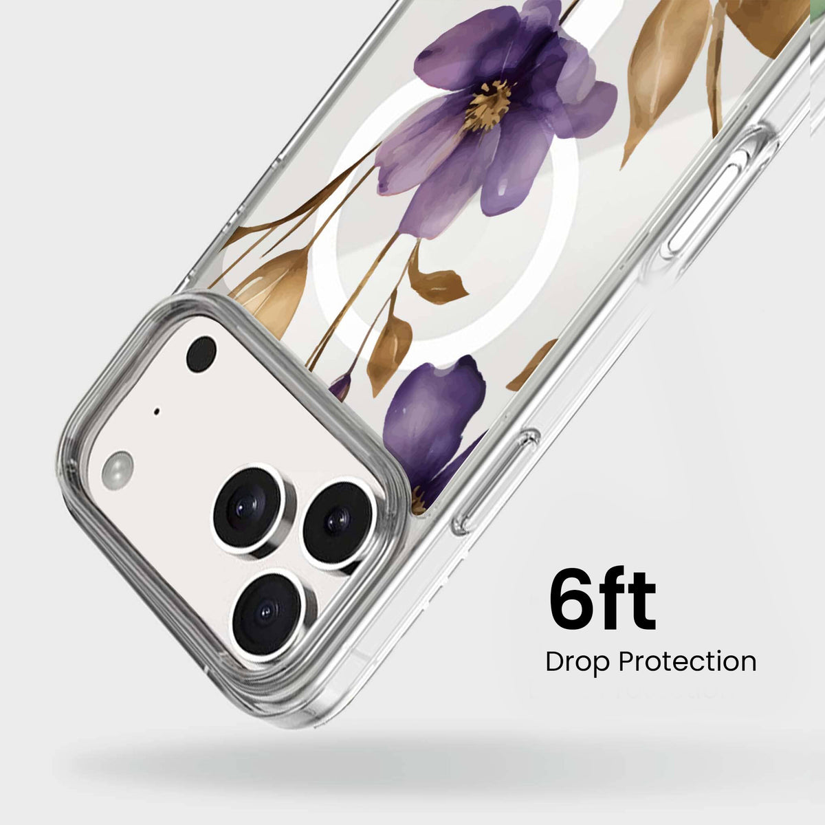 iPhone 18 Pro Max Purple Wildflower Clear Case with MagSafe